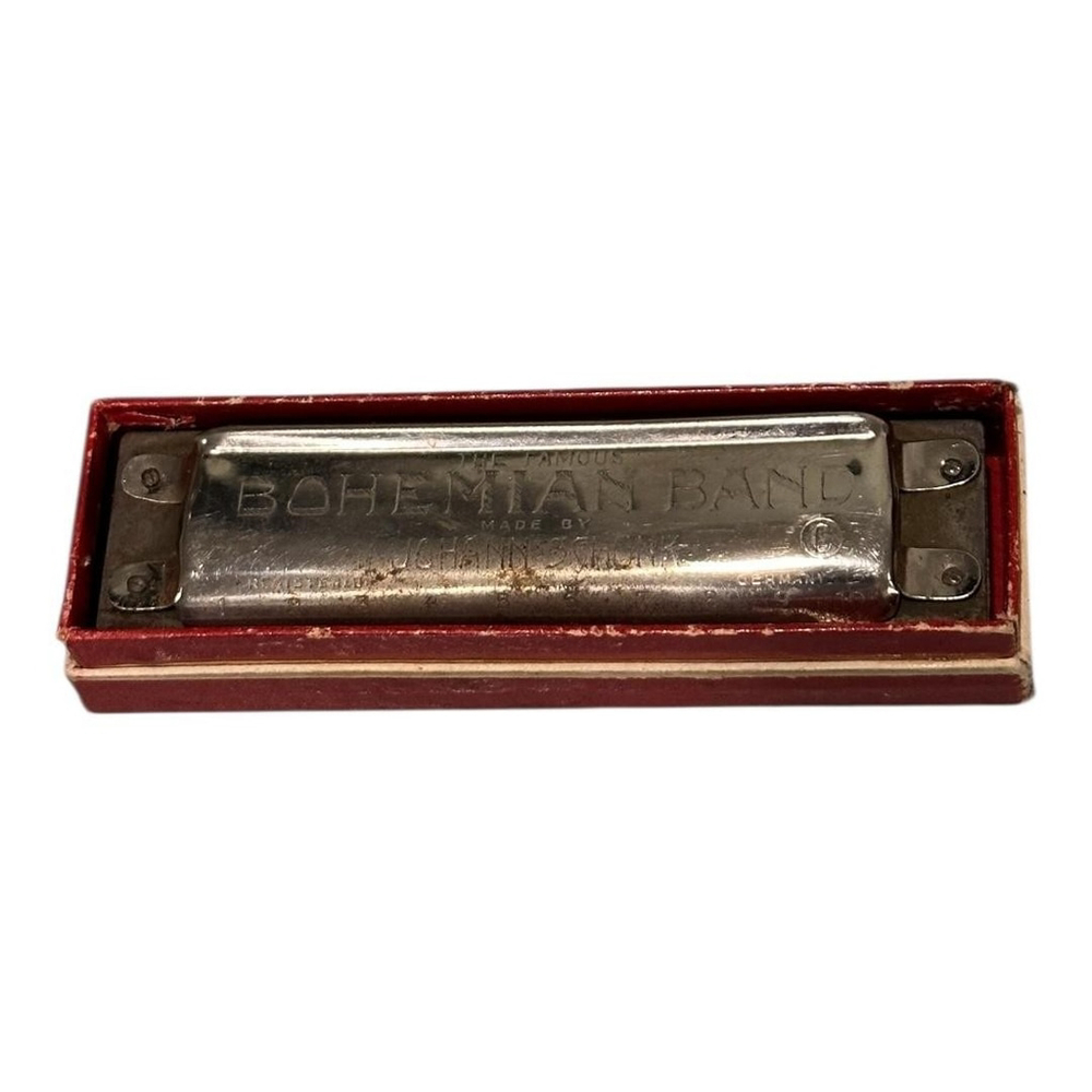 Vintage Johann Schunk Bohemian Band Silver Harmonica C 10-Hole Diatonic Germany